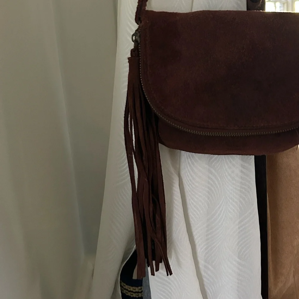 Festival Genuine Leather Brown Suede Crossbody Bag Perfect Concert Bag - Picture 13 of 14